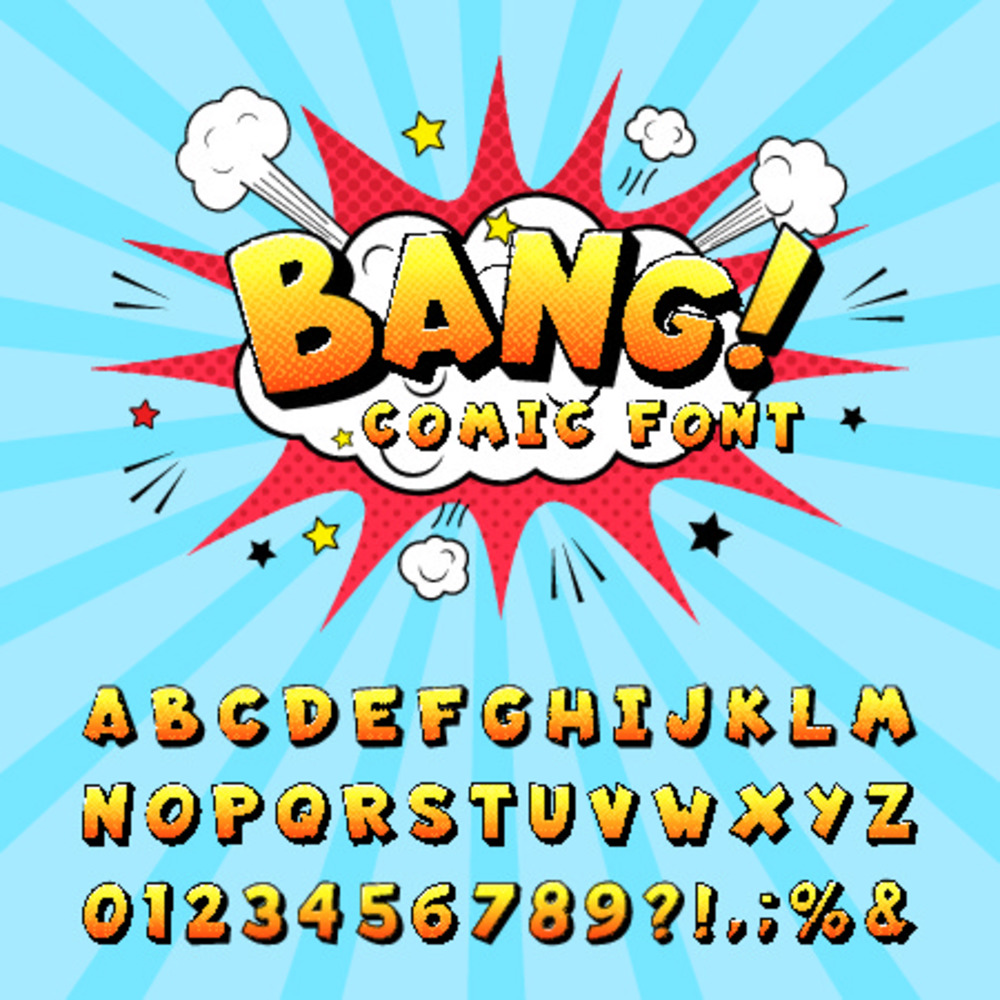 復(fù)古卡通漫畫書字體 流行藝術(shù)中的字母與數(shù)字符號(hào)設(shè)計(jì)